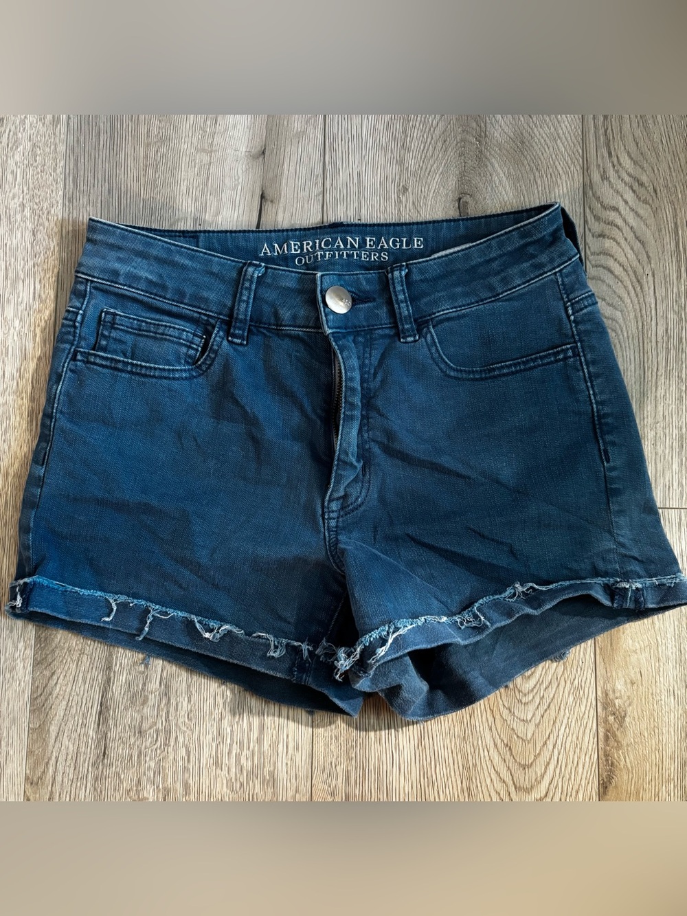 American Eagle Outfitters Dark Blue Denim Frayed Hem Shorts